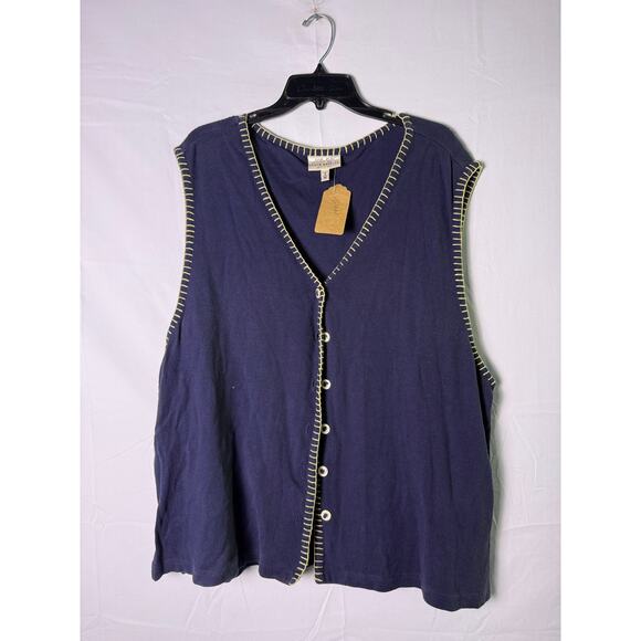Vintage Susan Bristol Navy Blue Button Up Vest Jacket Women's Plus Size 2X - Picture 1 of 4